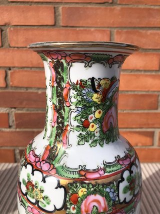 Jarrón Porcelana China Flores y Mariposas