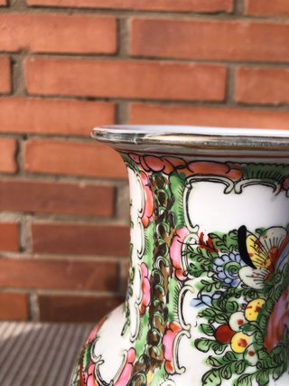 Jarrón Porcelana China Flores y Mariposas