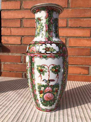 Jarrón Porcelana China Flores y Mariposas