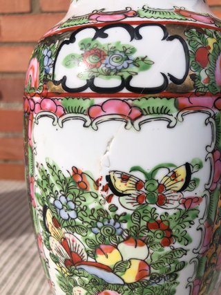 Jarrón Porcelana China Flores y Mariposas