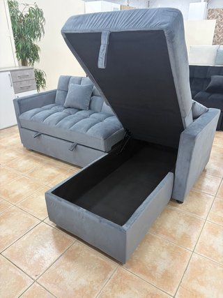 sofá cama chaiselongue reversible + arcón gris