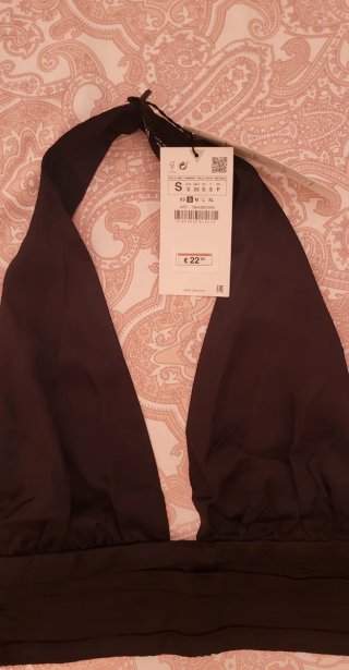 Top Zara Satén Halter Negro