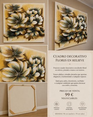 Cuadro Decorativo Flores en Relieve
