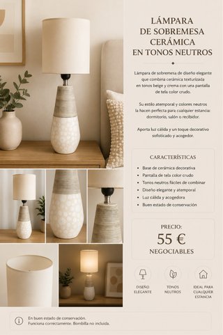Lámpara Sobremesa Cerámica Tonos Neutros