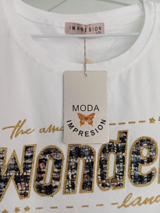 Camiseta IMPRESION blanca letras marrones M