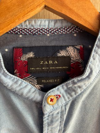 Zara camisa cuello mao azul L relaxed fit