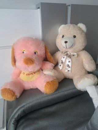 Peluche perro rosa y oso peluche
