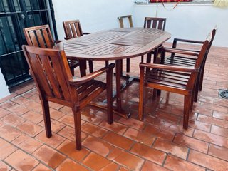 Mesa Teca Maciza + 6 Sillones Exterior