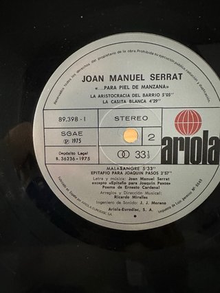 Vinilo Joan Manuel Serrat ...para piel de manzana