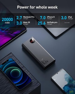 Baseus Power Bank 20000mAh carga rápida portátil