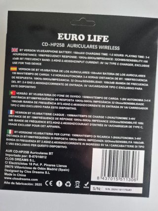 Auriculares EURO LIFE Negros