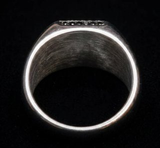 Anillo Sello Negro Plata Estilo Armani