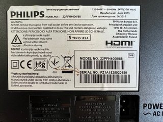 Televisor Philips Full HD Negro 22 pulgadas