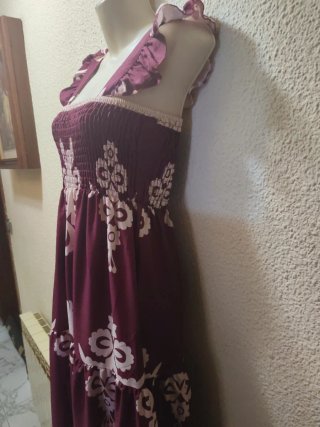 Vestido largo estampado morado y blanco