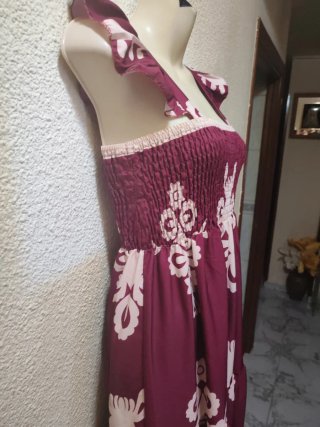 Vestido largo estampado morado y blanco