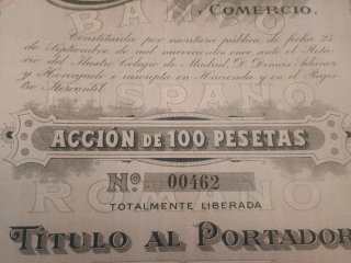 Títulos Acciones Banco Hispano Romano 1912
