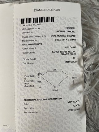 Diamante Natural IGI Amarillo 0.36 CT