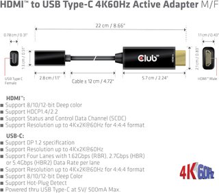 CLUB3D adaptador HDMI a USB-C 4K60Hz