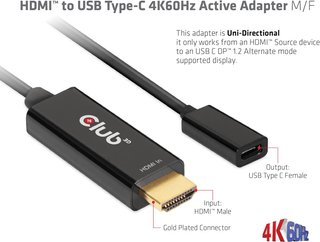 CLUB3D adaptador HDMI a USB-C 4K60Hz
