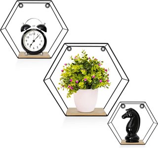 Juego 3 estantes hexagonales metal negro