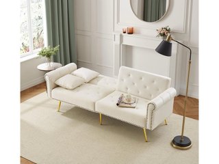 Sofá Cama Beige 2 Plazas Terciopelo