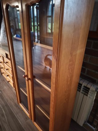 Librería de pino con puertas de cristal