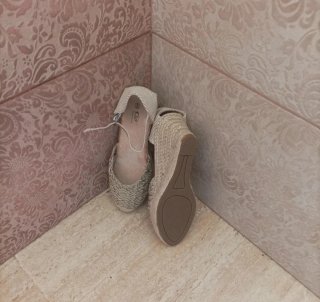 Zapatos de esparto color dorado clarito y beige