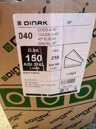 Codo Dinak 45° 150 316L