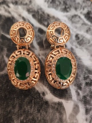 Conjunto Vintage Collar y Pendientes Oro y Verde