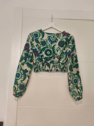 Top Crop Zara Flores Manga Larga XS