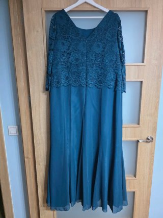 Vestido fiesta largo azul verdoso