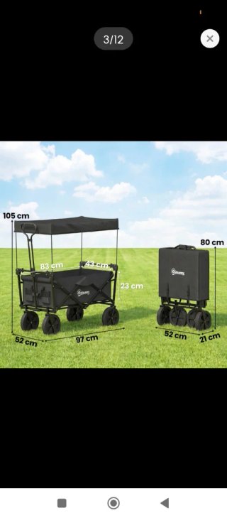 Carro Plegable Playa con Toldo Negro