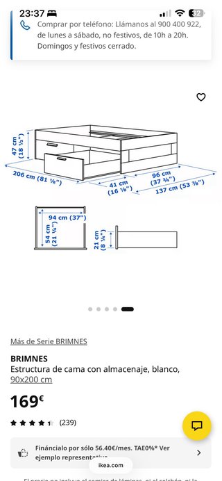 Cama individual con cajones y colchón