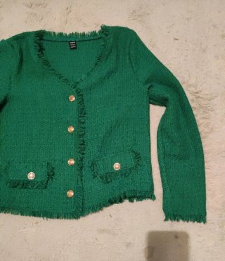 Giacca Shein tweed donna verde bottoni oro