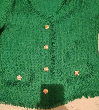 Giacca Shein tweed donna verde bottoni oro