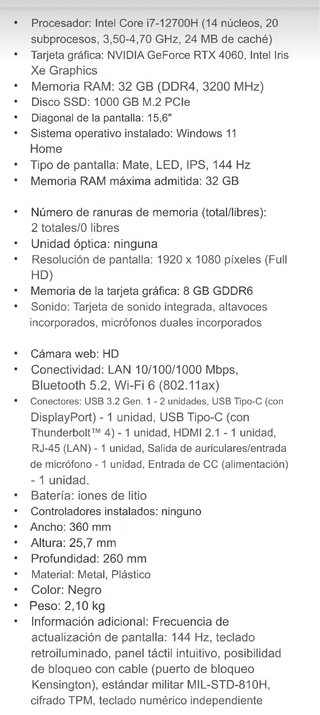 Portátil Gamer Asus TUF F15 Negro
