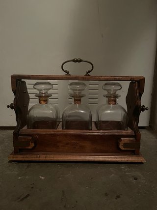 Juego de 3 botellas de madera y cristal