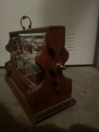 Juego de 3 botellas de madera y cristal