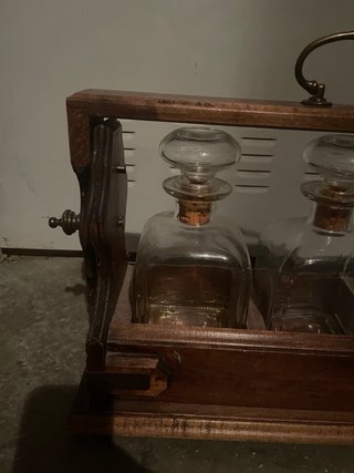 Juego de 3 botellas de madera y cristal