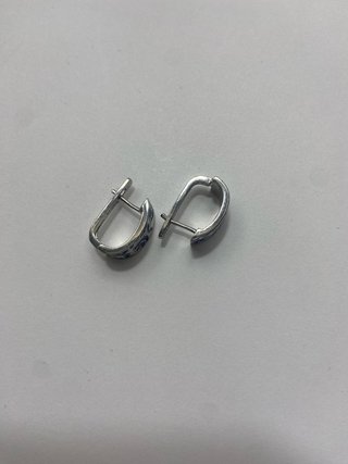 Pendientes aro esmaltados flores azul y blanco