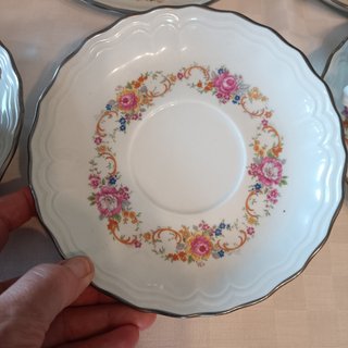 Antiguo Juego Consomé Porcelana Flores