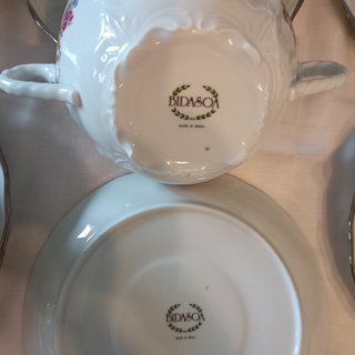 Antiguo Juego Consomé Porcelana Flores