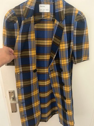 Vestido Bershka cuadros azul y amarillo Talla S