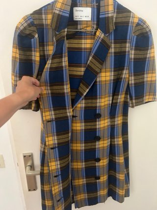Vestido Bershka cuadros azul y amarillo Talla S