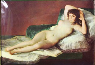 Goya. La maja desnuda y La vendimia. Esmaltes enmarcados.