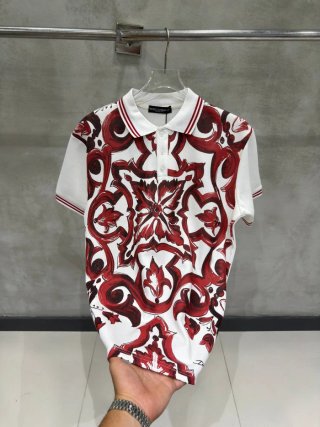 Dolce & Gabbana Polo Rojo y Blanco Estampado