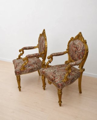Antiguos sillones Luis XV oro tapicería cachemir