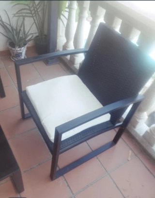 Conjunto Muebles Jardín Ratán Negro y Cristal