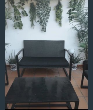 Conjunto Muebles Jardín Ratán Negro y Cristal