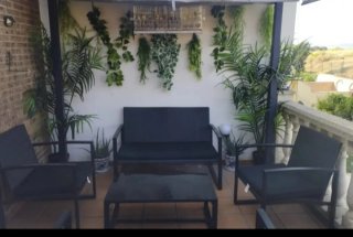 Conjunto Muebles Jardín Ratán Negro y Cristal